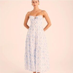 Chic Floral Maxi Dress in Blue and White